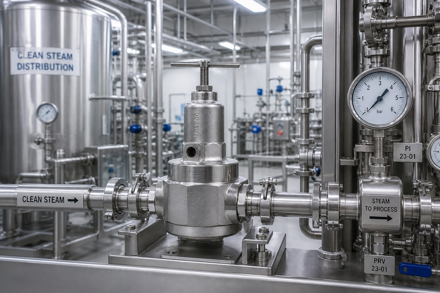 Riduzione di pressione vapore pulito clean steam pharma