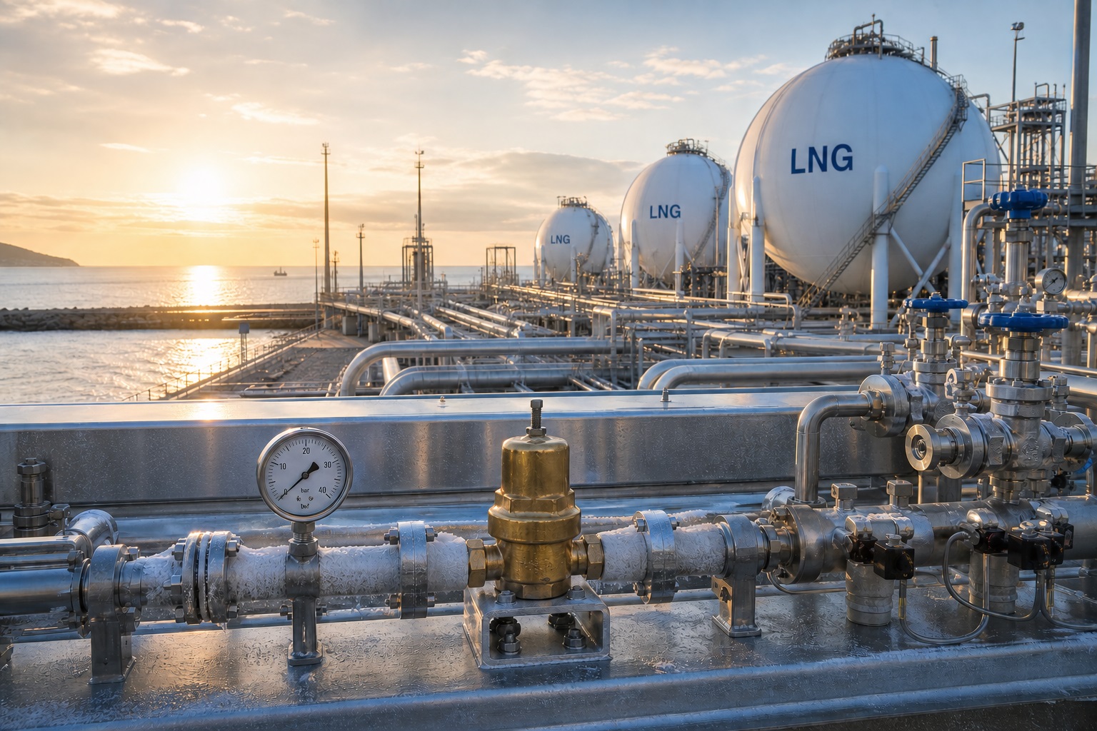 Terminale LNG di rigassificazione con riduttori e valvole criogeniche
